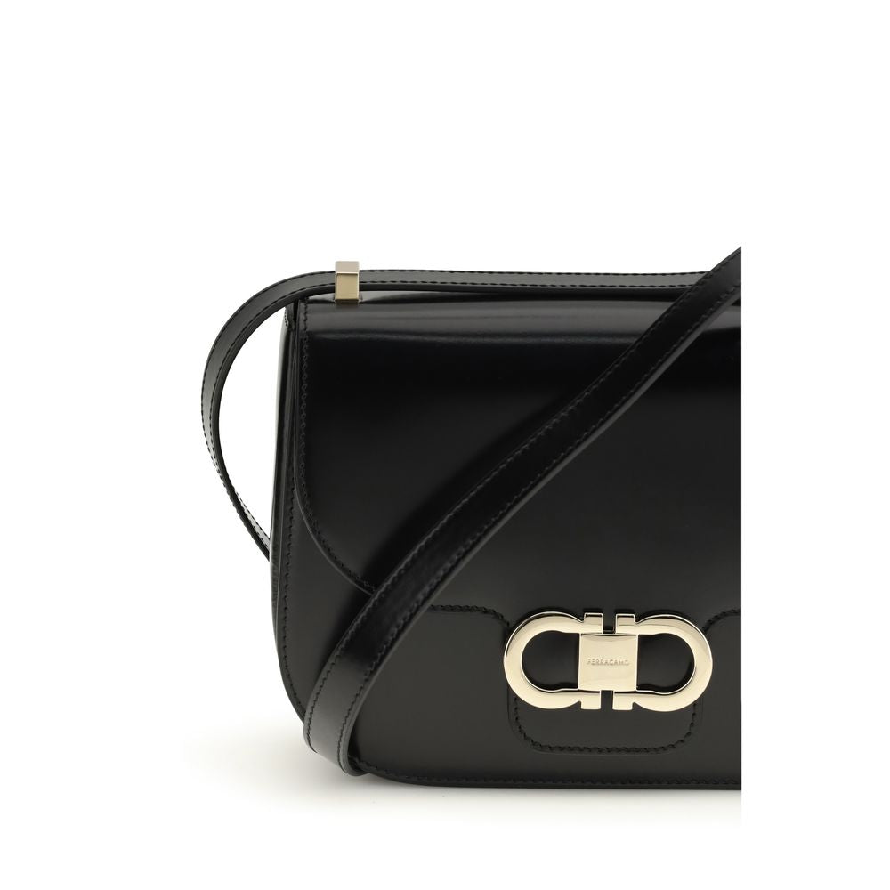 Ferragamo Black Calf Leather Bos Taurus Shoulder Bag