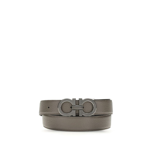 Ferragamo Gray Calf Leather Bos Taurus Belt